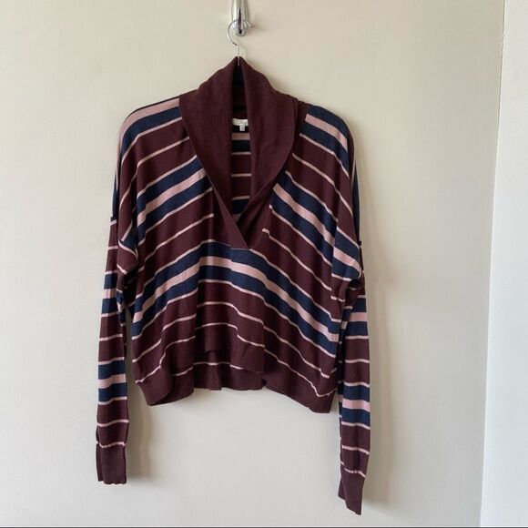 Joie-stripped Crop Long Sleeve Lightweight Sweater - Picture 1 of 8